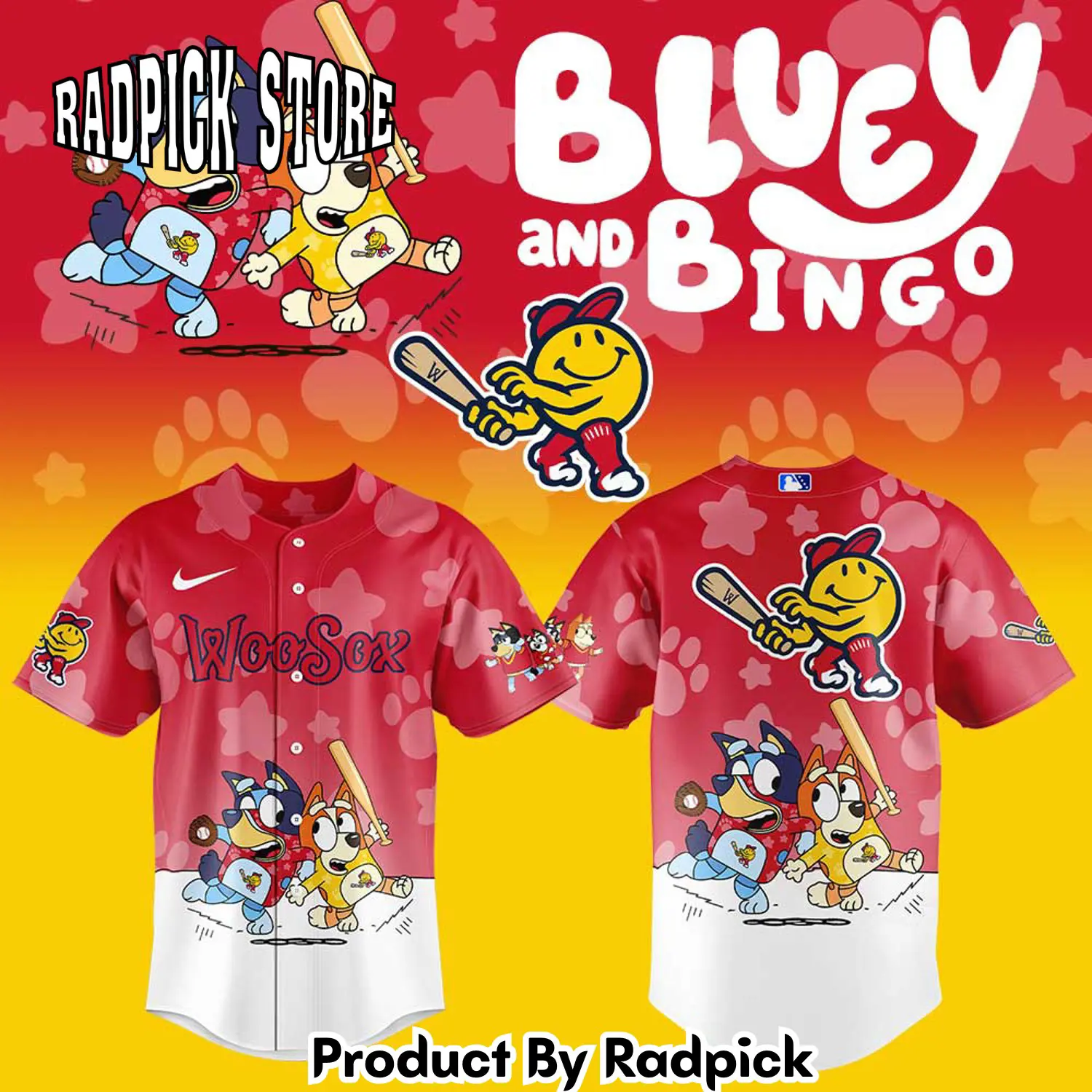 Radpick worcester red sox bluey and bingo baseball jersey rp1276